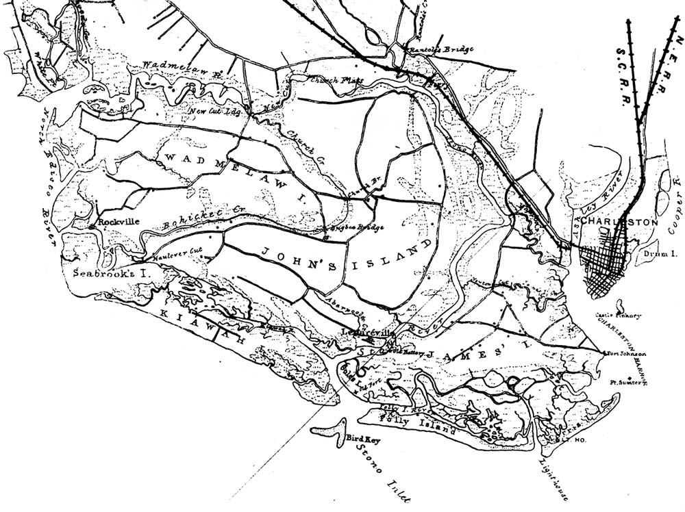 Vintage map sketch of the sea islands of South Carolina from 1862